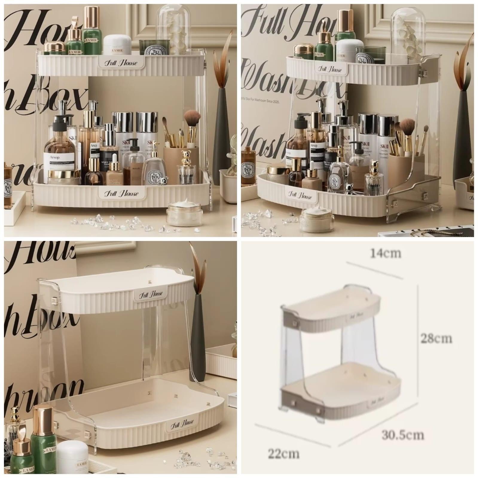 Double Layer Cosmetic Organizer Rack for Efficient Makeup Storage