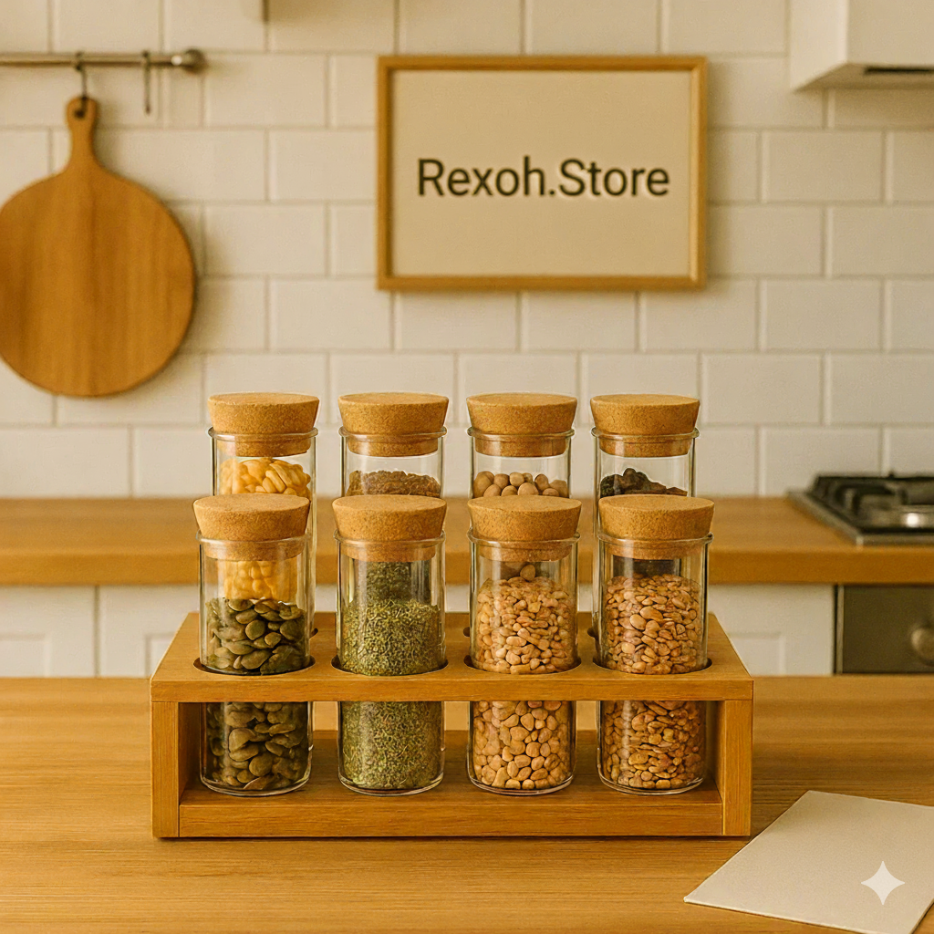 Luxury 6 Glass Jar Set with Stand – Kitchen Organizer