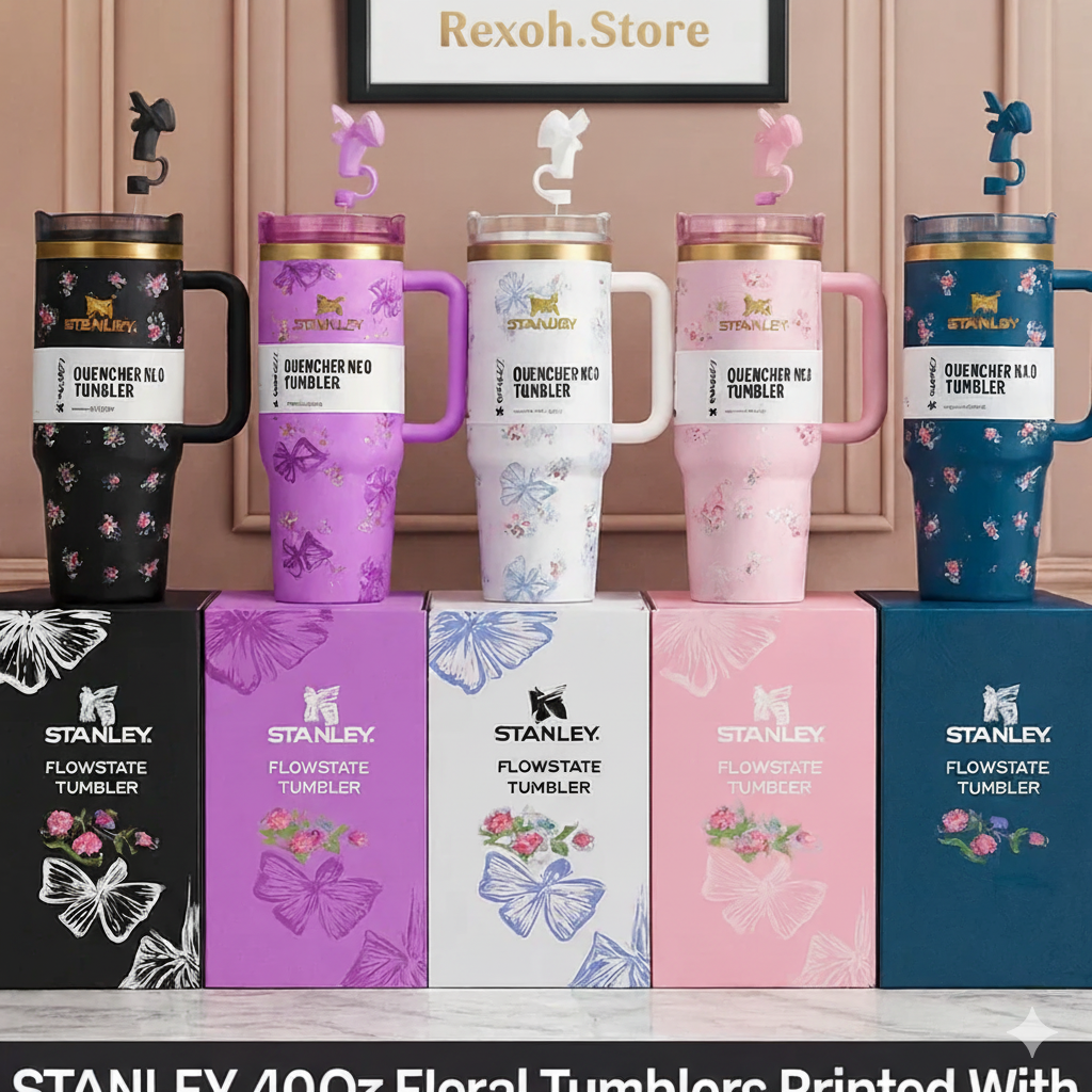 Stanley 40Oz Floral Tumbler with Stoppers – Printed (Premium Quality)