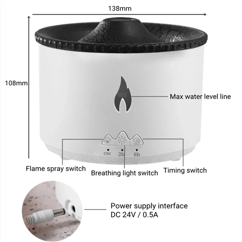 Premium Volcano Flame Humidifier – LED Fire Mist Aroma Diffuser