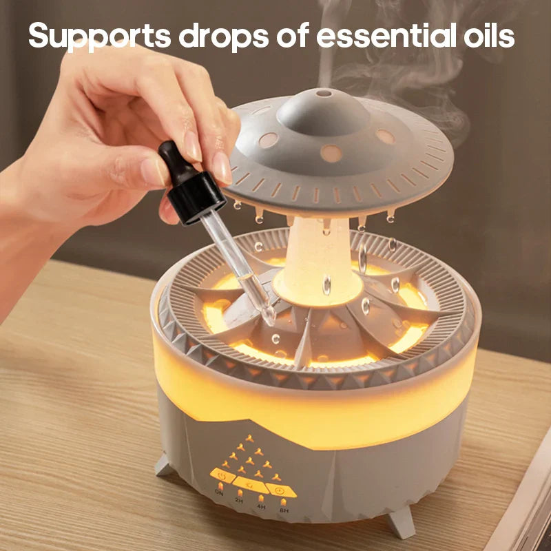 Premium Rain Drop Humidifier – LED Flame Mist Aroma Diffuser