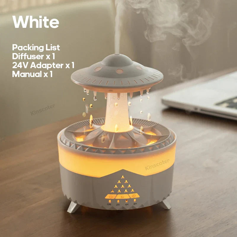 Premium Rain Drop Humidifier – LED Flame Mist Aroma Diffuser