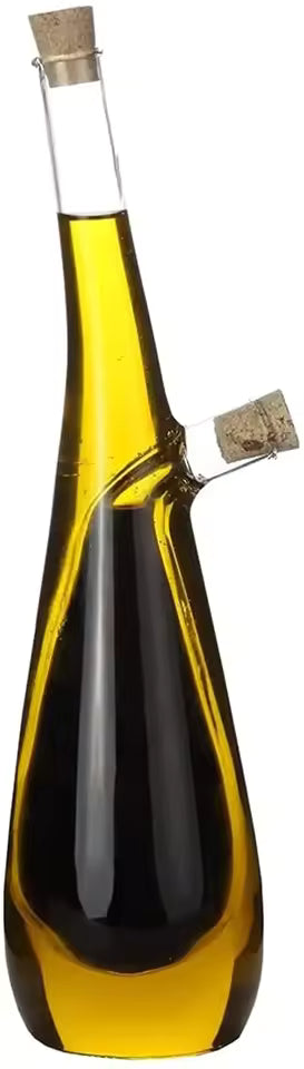 2-in-1 Double Layer Glass Olive Oil & Vinegar Dispenser with Stoppers