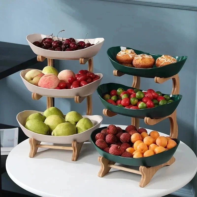 3-Layer Fruit & Snack Plate – Light Luxury Wooden Stand Dish (Random)