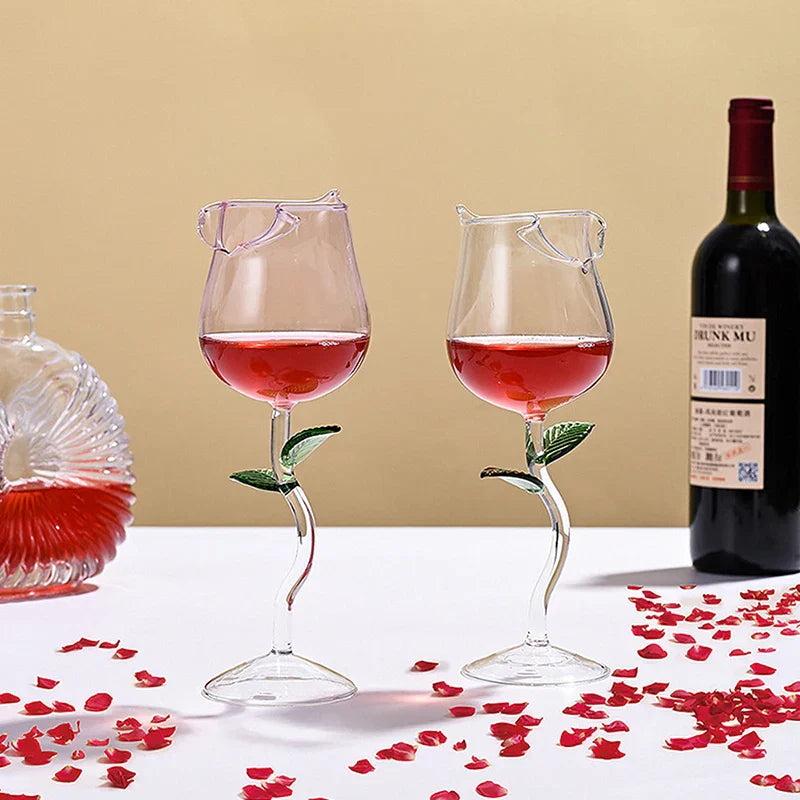 Romantic Rose Flower Juice Glass – Elegant Cocktail & Champagne Cup