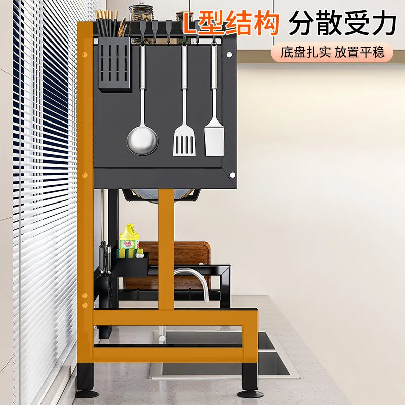 Double-Layer Kitchen Counter Dish Rack – Sink Drain Organizer with Knife Cup & Chopstick Tube