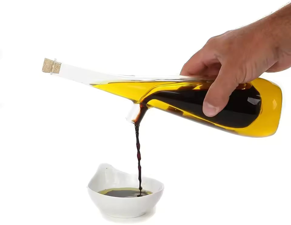 2-in-1 Double Layer Glass Olive Oil & Vinegar Dispenser with Stoppers