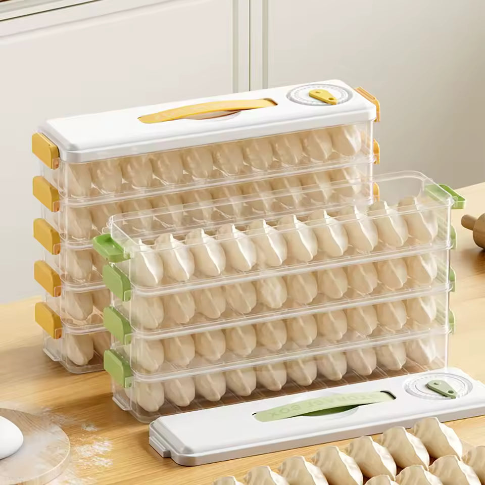 3-Layer Dumpling Storage Box – Fresh Food Freezer Tray with Cover