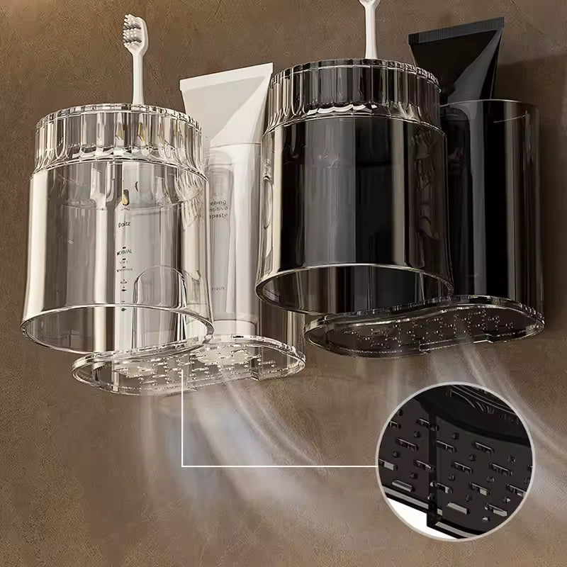 Wall-Mounted Toothbrush Holder with Cup – Bathroom Organizer