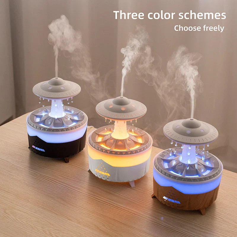 Premium Rain Drop Humidifier – LED Flame Mist Aroma Diffuser