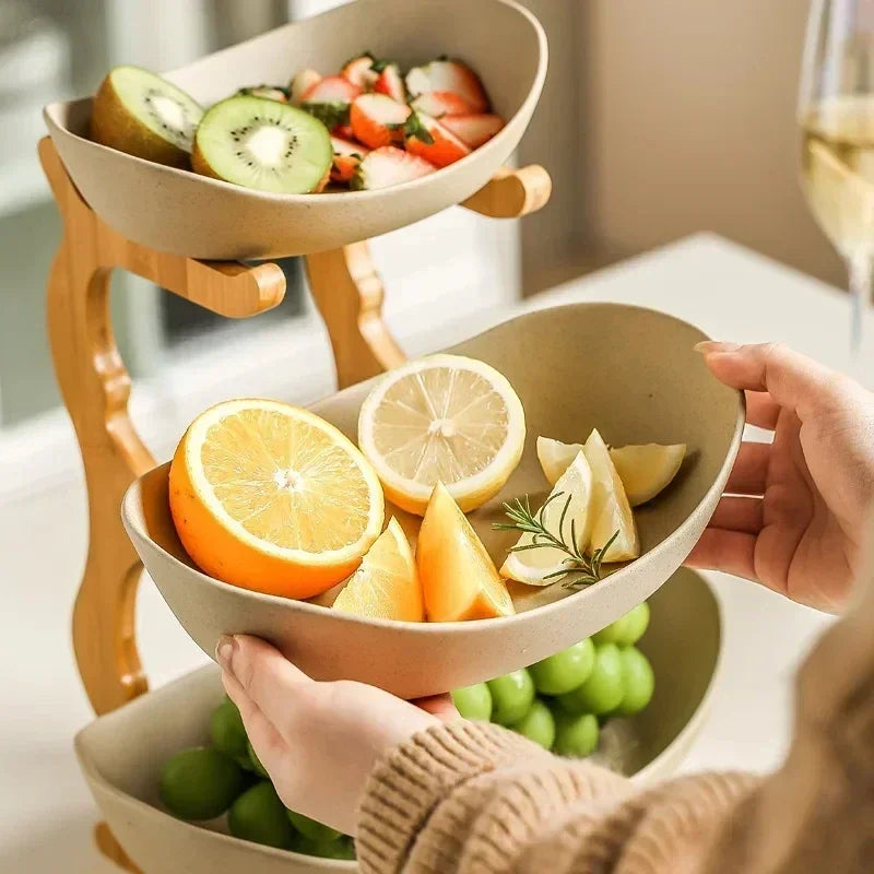 3-Layer Fruit & Snack Plate – Light Luxury Wooden Stand Dish (Random)