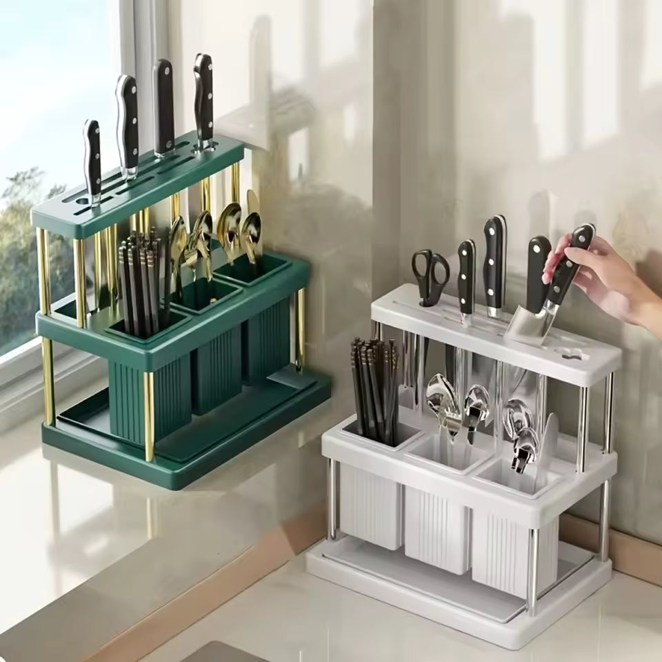 Kitchen Cutlery Holder – Stainless Steel Utensil Organizer (Random color)