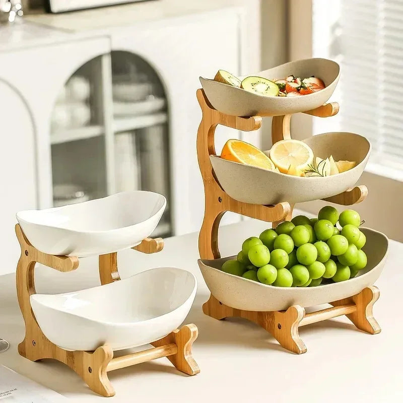 3-Layer Fruit & Snack Plate – Light Luxury Wooden Stand Dish (Random)