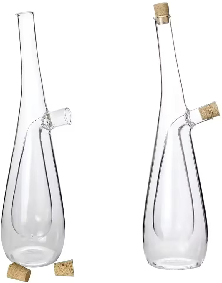 2-in-1 Double Layer Glass Olive Oil & Vinegar Dispenser with Stoppers