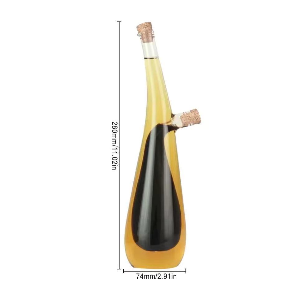 2-in-1 Double Layer Glass Olive Oil & Vinegar Dispenser with Stoppers