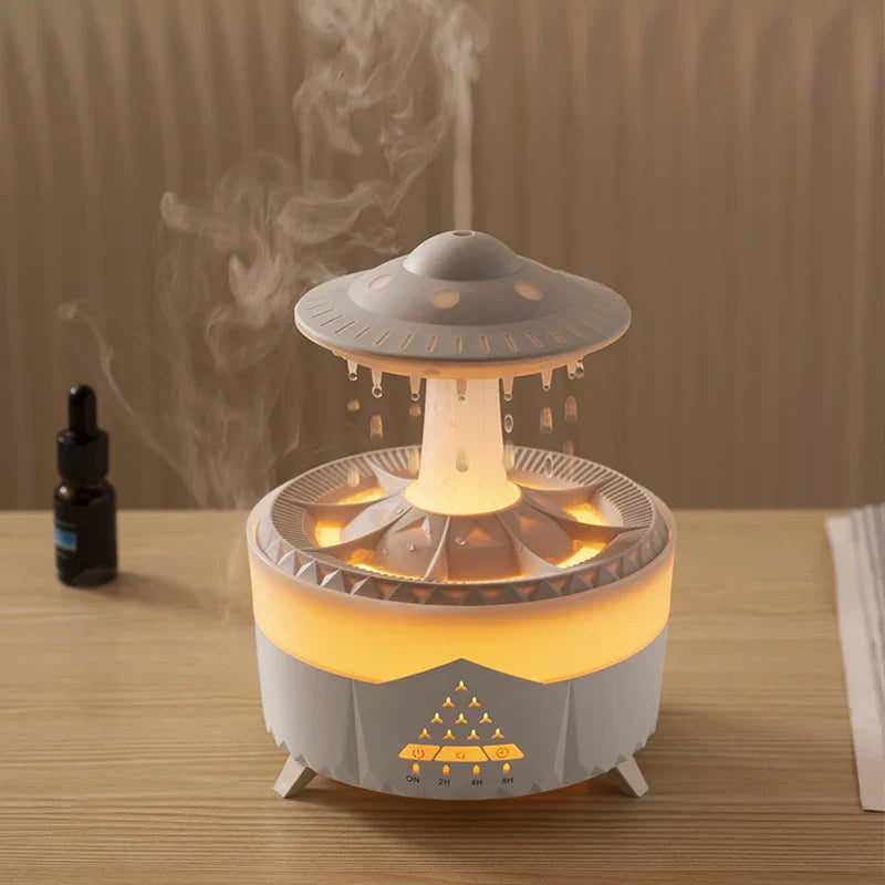 Premium Rain Drop Humidifier – LED Flame Mist Aroma Diffuser