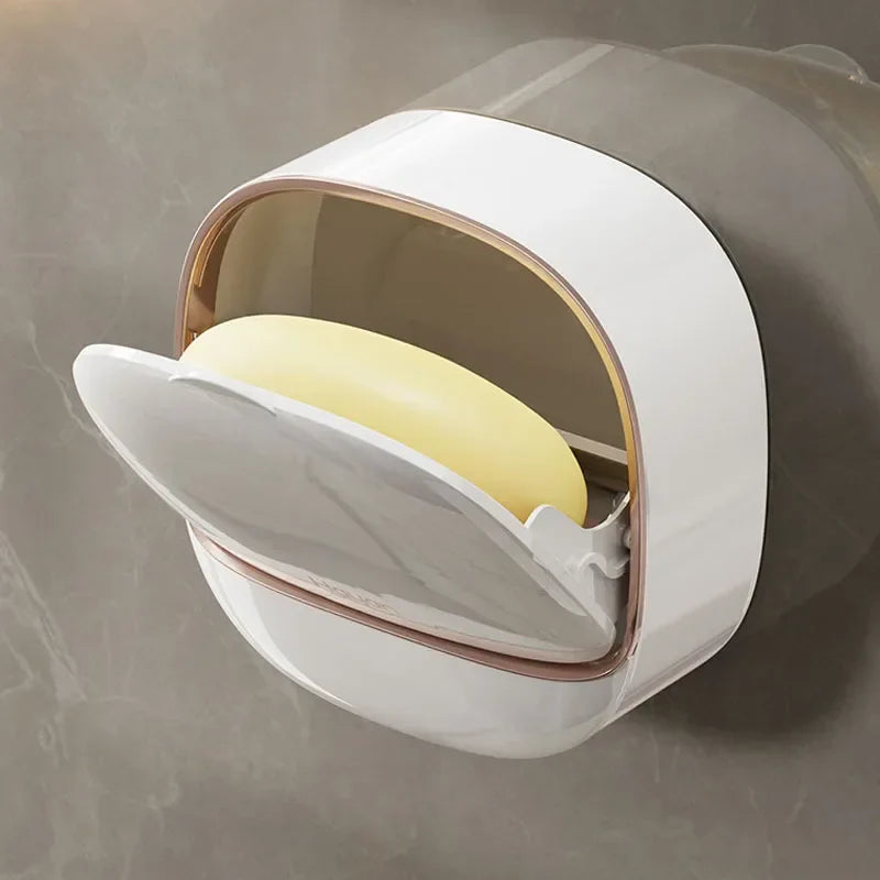 Luxury Bathroom Wall Mounted Soap Box with Lid – Waterproof ABS Holder