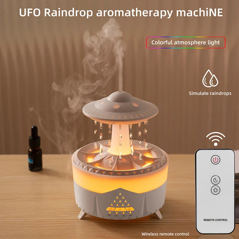 Premium Rain Drop Humidifier – LED Flame Mist Aroma Diffuser