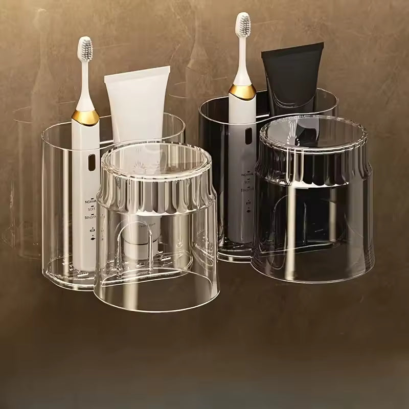 Wall-Mounted Toothbrush Holder with Cup – Bathroom Organizer