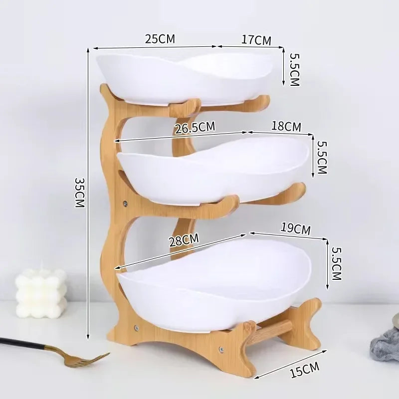 3-Layer Fruit & Snack Plate – Light Luxury Wooden Stand Dish (Random)