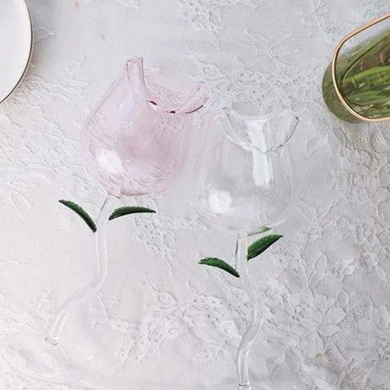 Romantic Rose Flower Juice Glass – Elegant Cocktail & Champagne Cup