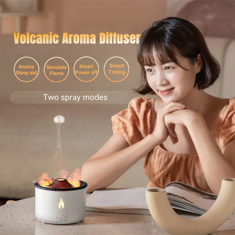 Premium Volcano Flame Humidifier – LED Fire Mist Aroma Diffuser