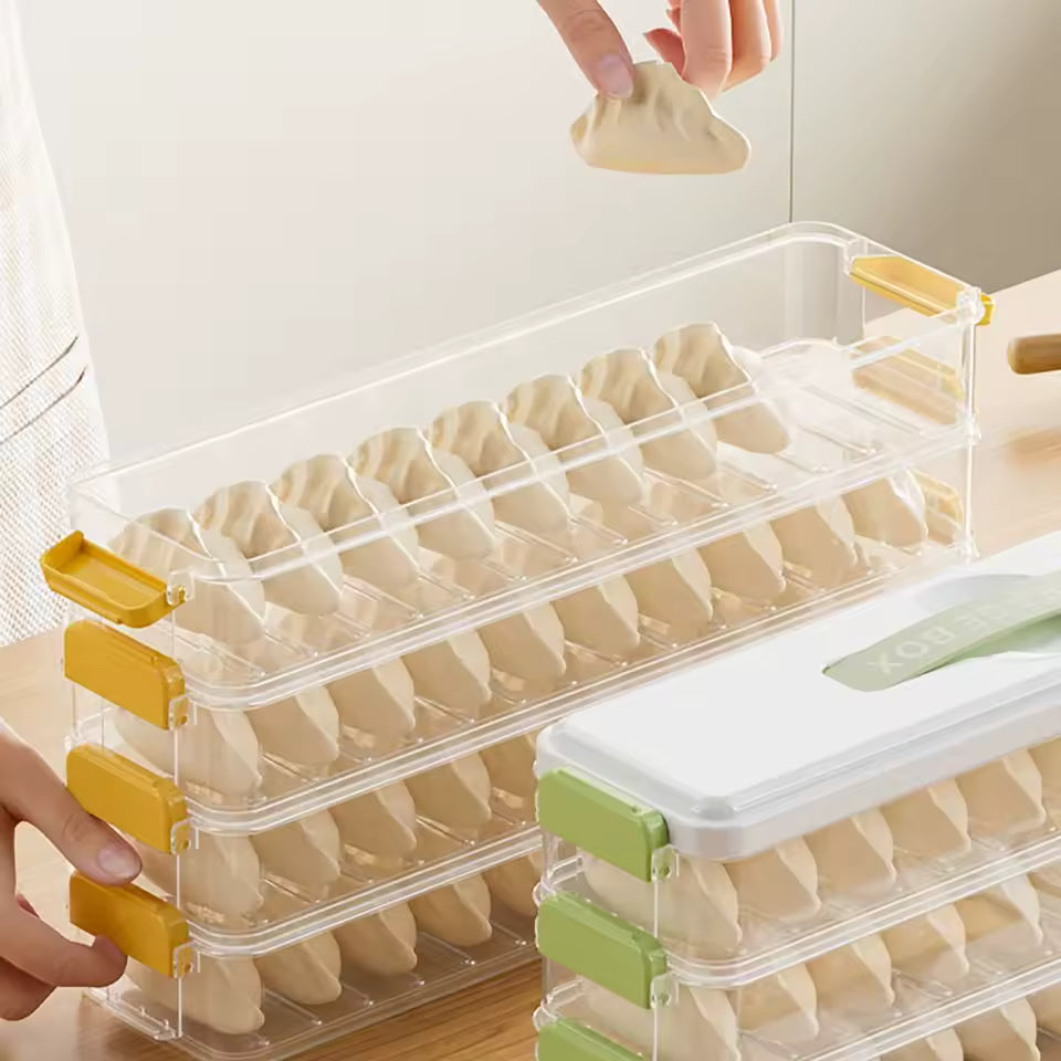 3-Layer Dumpling Storage Box – Fresh Food Freezer Tray with Cover