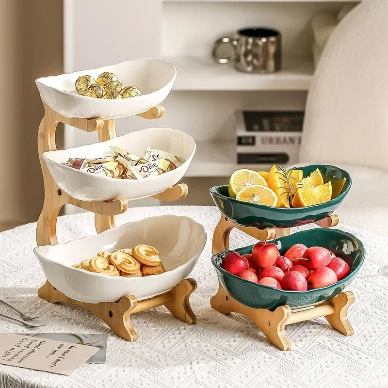 3-Layer Fruit & Snack Plate – Light Luxury Wooden Stand Dish (Random)