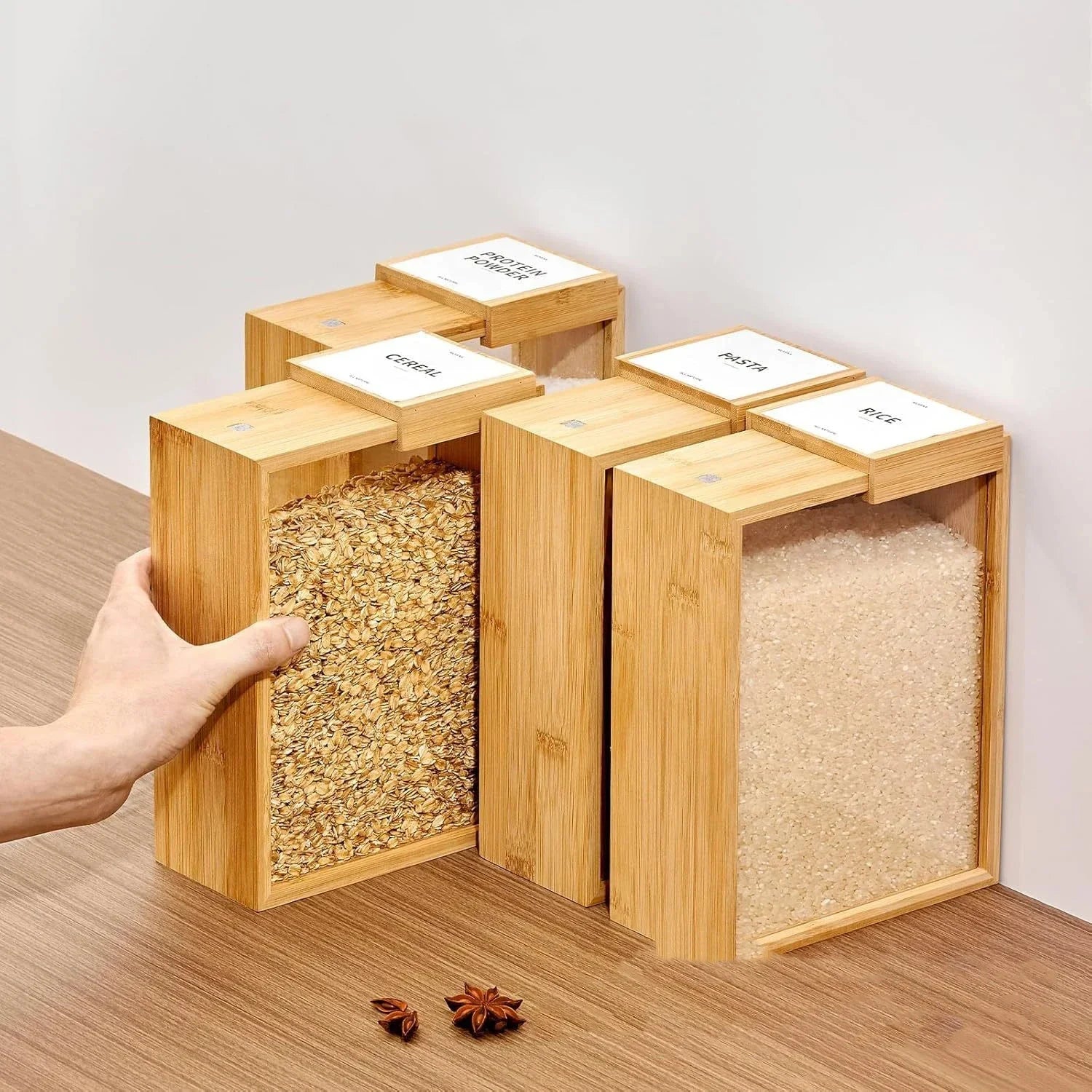 Bamboo grain storage box - Lidded Clear Front