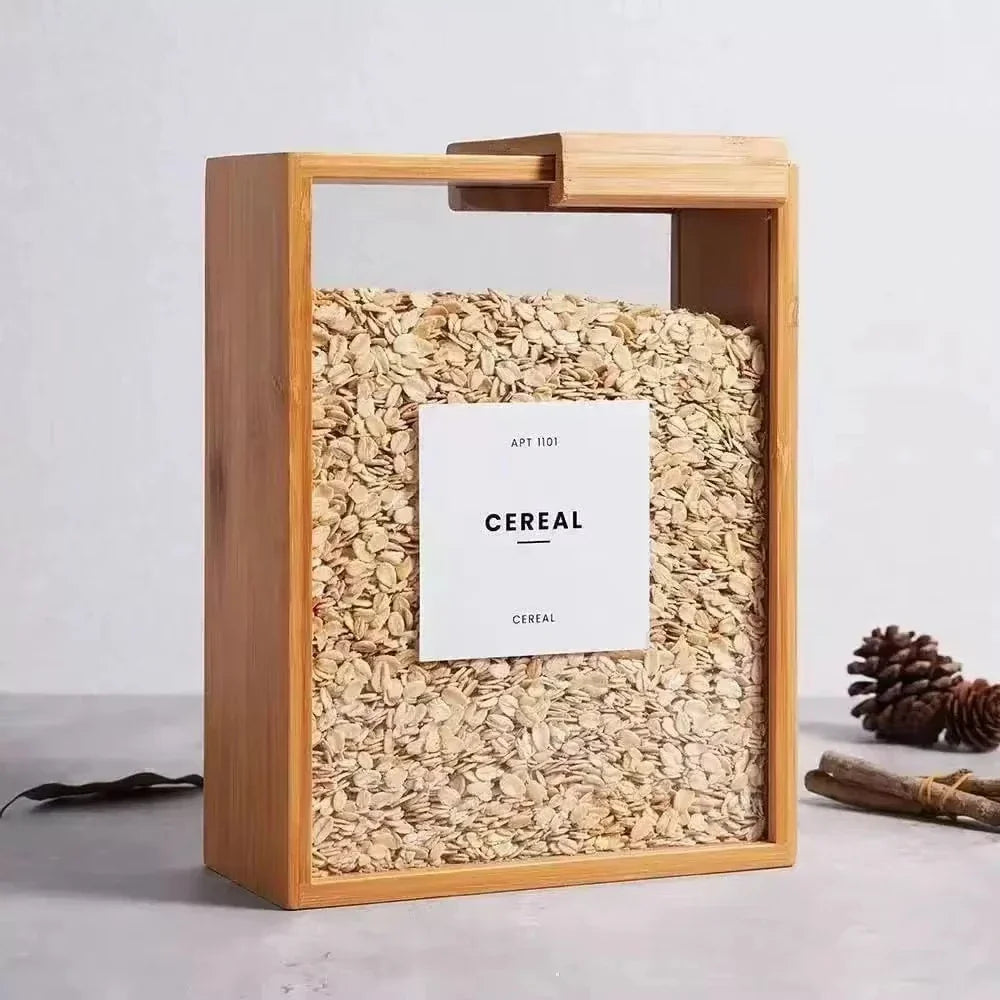 Bamboo grain storage box - Lidded Clear Front