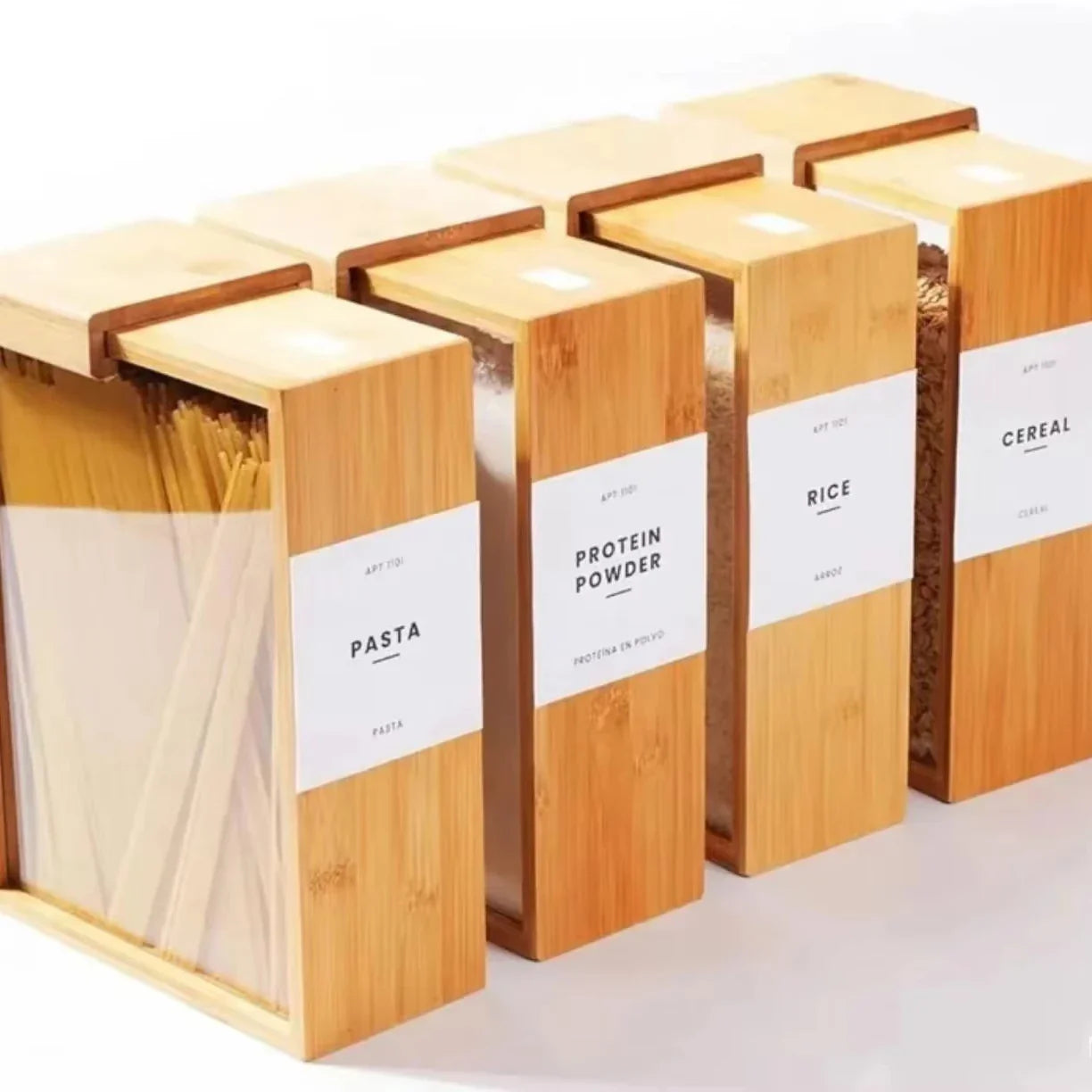 Bamboo grain storage box - Lidded Clear Front