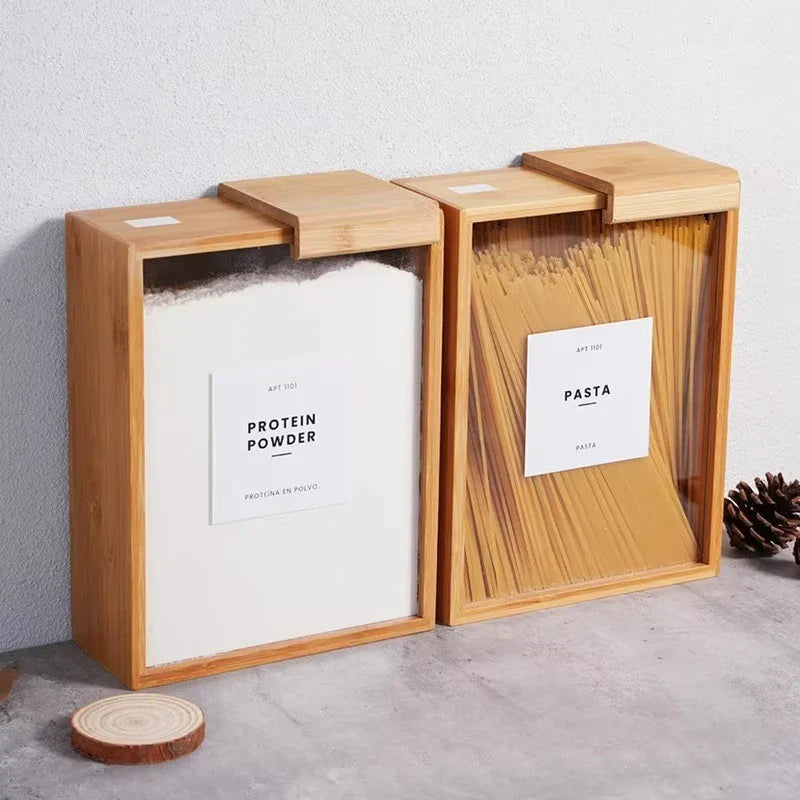Bamboo grain storage box - Lidded Clear Front