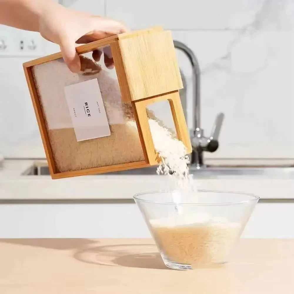 Bamboo grain storage box - Lidded Clear Front