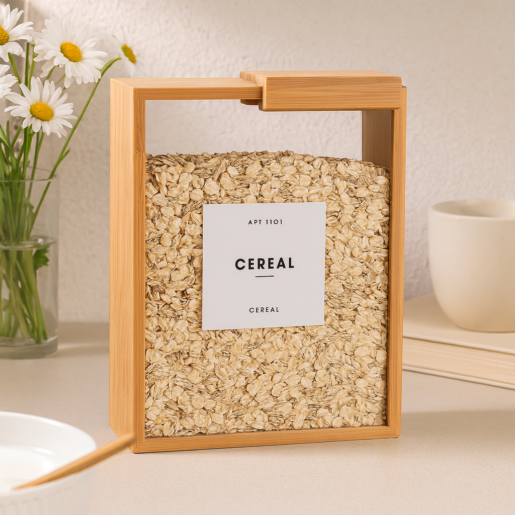 Bamboo grain storage box - Lidded Clear Front