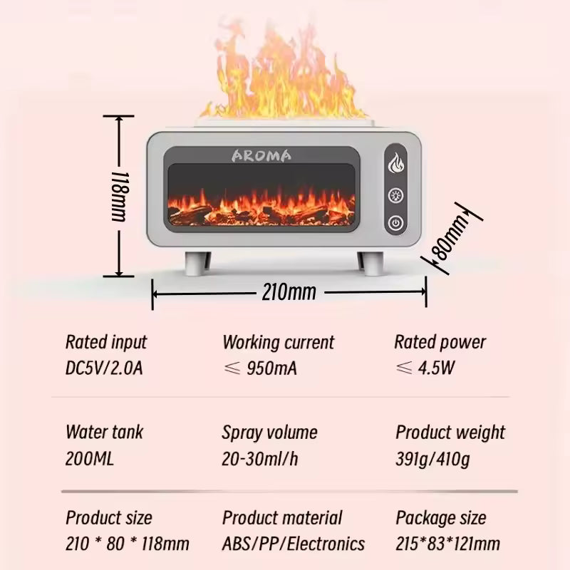 Fireplace Flame Diffuser Humidifier with Light Effects