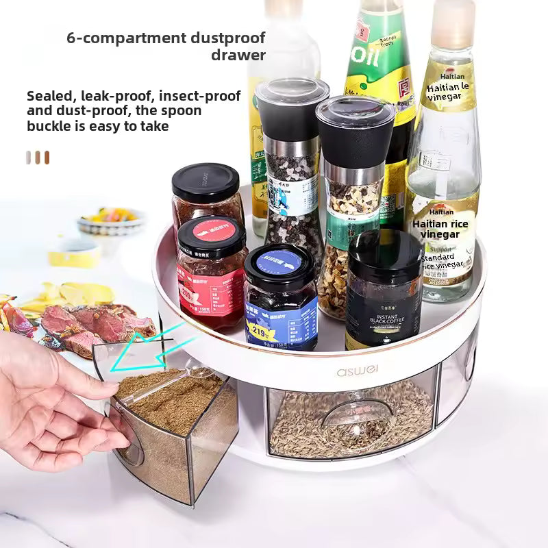 Rotating Kitchen Spice Rack with Drawers