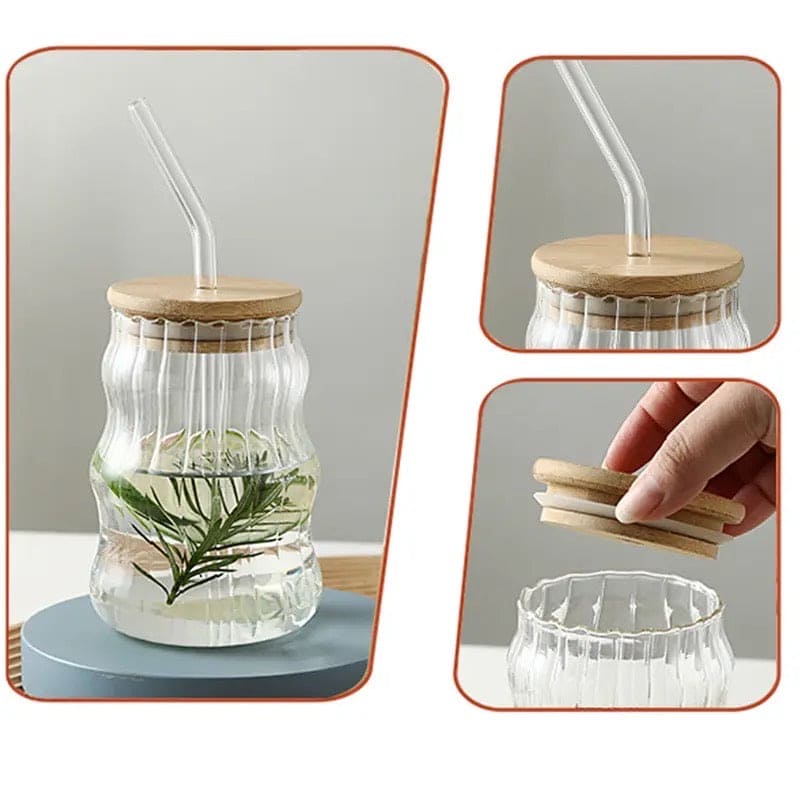 Bamboo Lid Glass Mug with Straw – Stylish & Eco-Friendly