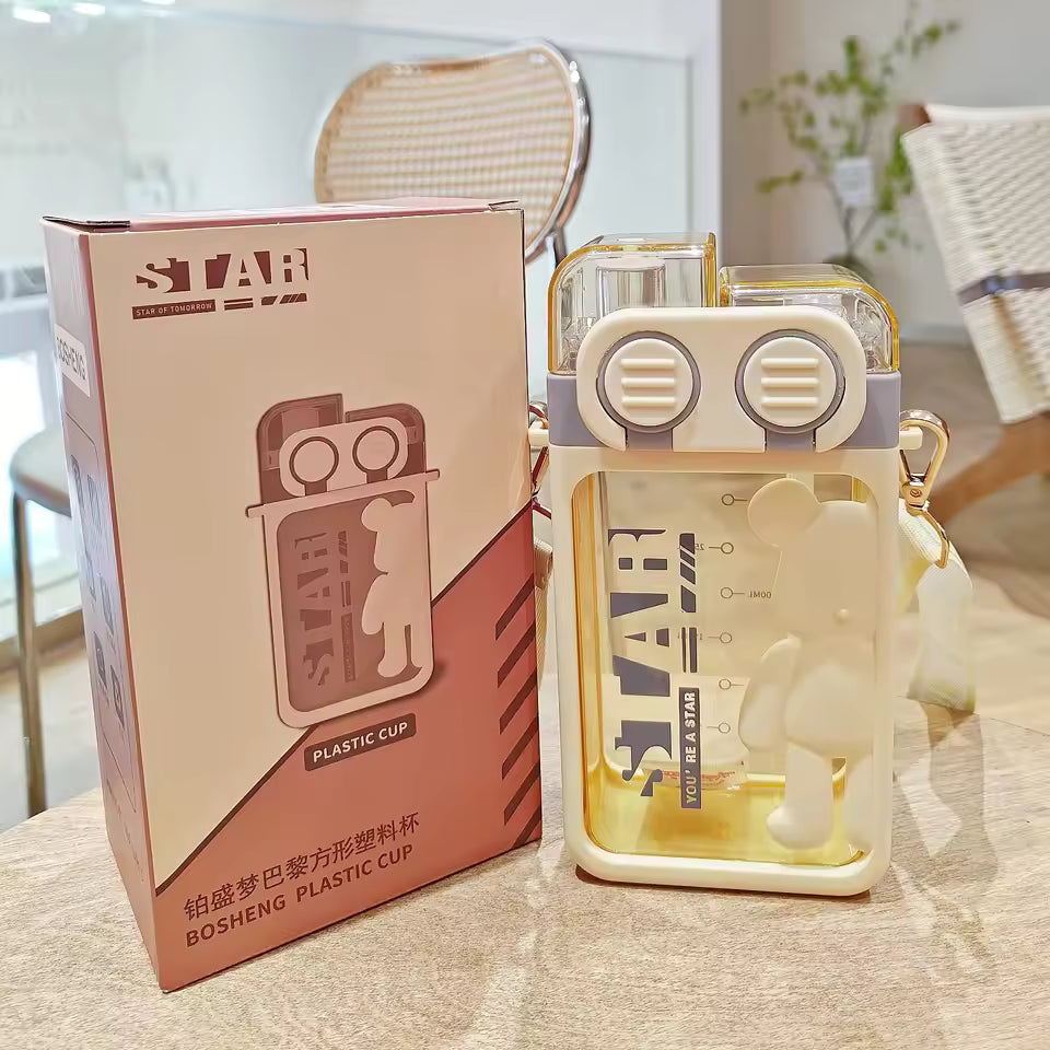 Cartoon Bear Water Bottle with Strap  (Random color)