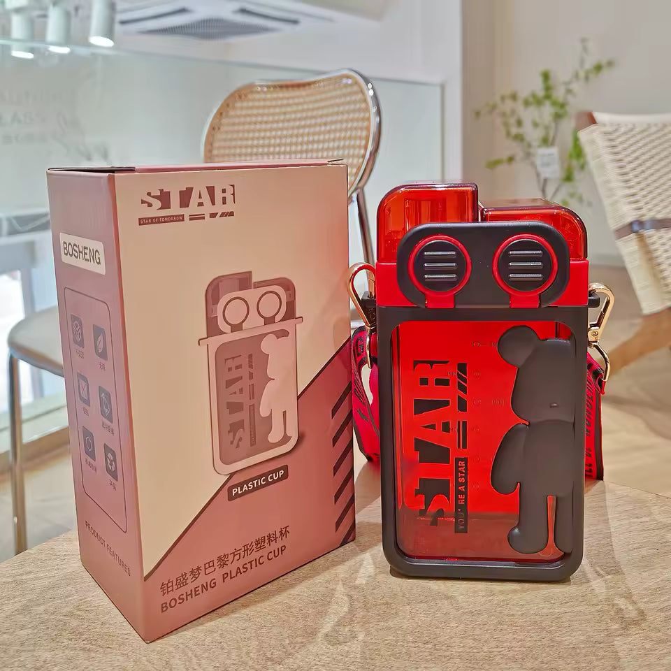 Cartoon Bear Water Bottle with Strap  (Random color)