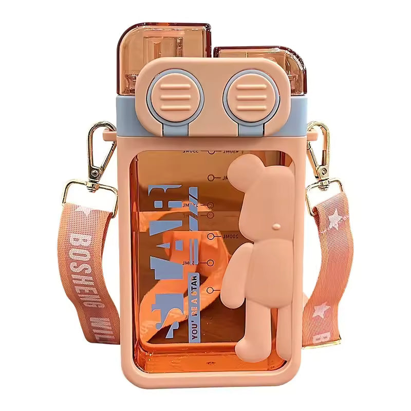 Cartoon Bear Water Bottle with Strap  (Random color)