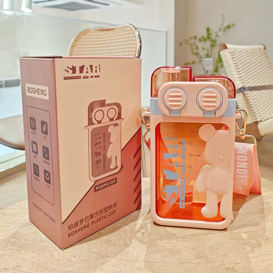 Cartoon Bear Water Bottle with Strap  (Random color)