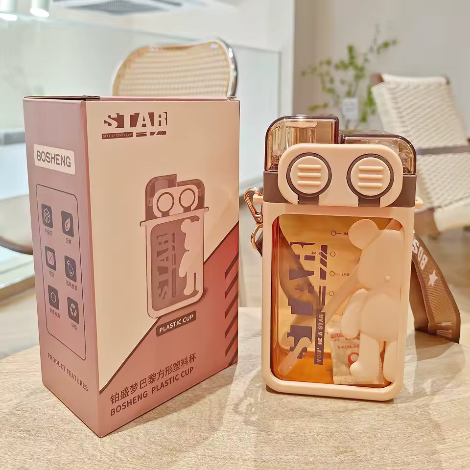 Cartoon Bear Water Bottle with Strap  (Random color)