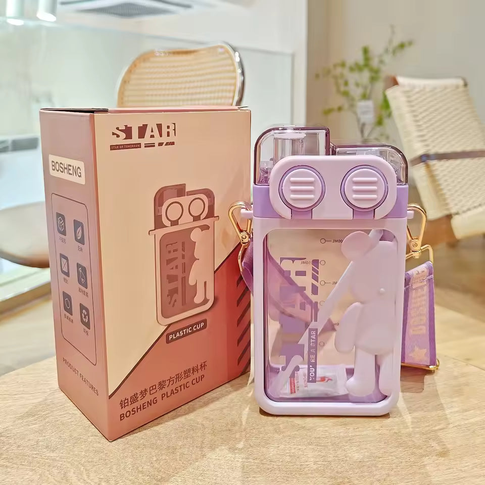 Cartoon Bear Water Bottle with Strap  (Random color)