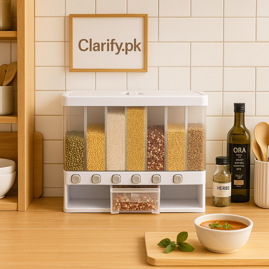 6 in 1 Rice Dispenser with Multi-Compartment Storage