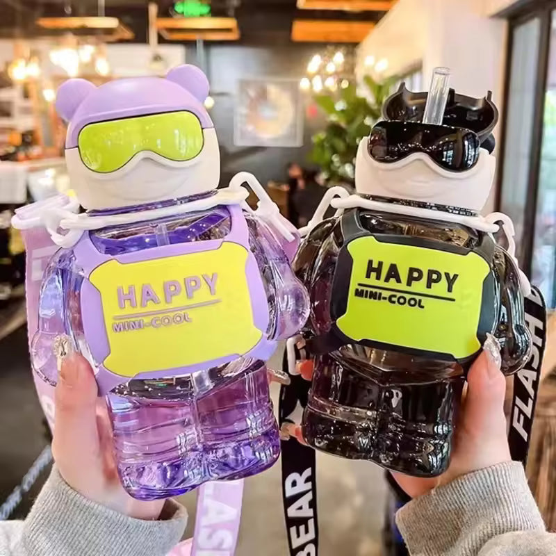800ml Sports Water Bottle With Straw - Bear Design