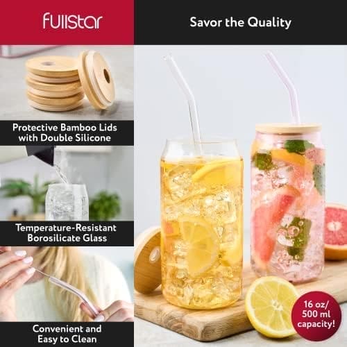Bamboo Lid Iced Coffee Mug with Glass Straw