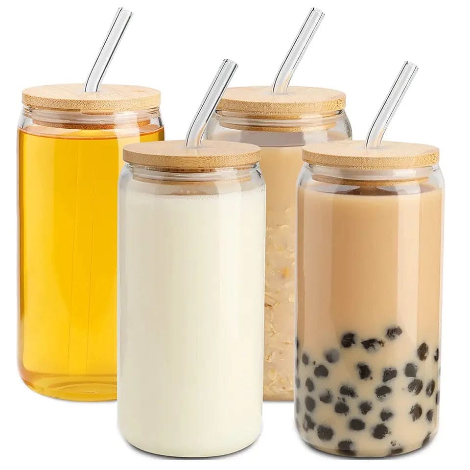Bamboo Lid Iced Coffee Mug with Glass Straw