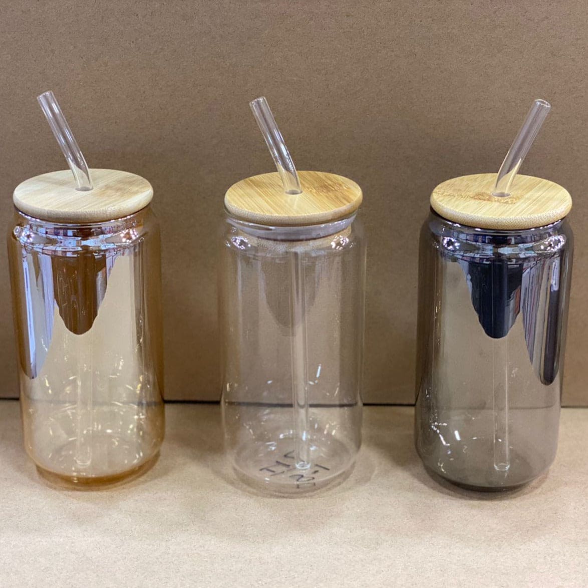 Bamboo Lid Iced Coffee Mug with Glass Straw