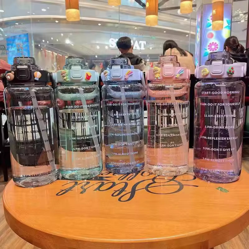 2 Liter Water Bottle for Girls with Time Marker