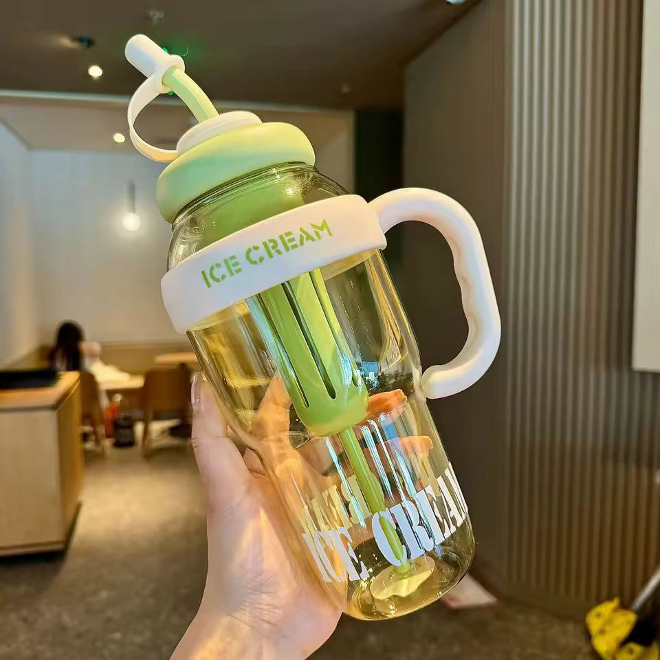 Large Capacity Plastic Water Bottle with Straw (Random Color)